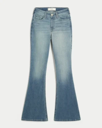 Hoch geschnittene Flare-Jeans in mittlerer Waschung