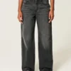 Hoch geschnittene, gewaschene schwarze Baggy-Jeans Hoch geschnittene, gewaschene schwarze Baggy-Jeans
