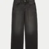 Hoch geschnittene, gewaschene schwarze Baggy-Jeans Hoch geschnittene, gewaschene schwarze Baggy-Jeans