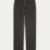 Hoch geschnittene, gewaschene schwarze Straight-Jeans Hoch geschnittene, gewaschene schwarze Straight-Jeans