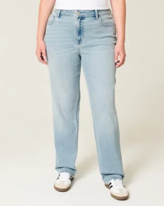 Hoch geschnittene, hell gewaschene Straight-Jeans