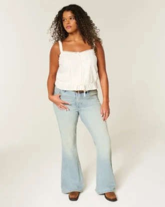 Hoch geschnittene, hellblaue Star Pocket Flare Jeans