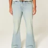 Hoch geschnittene, hellblaue Star Pocket Flare Jeans Hoch geschnittene, hellblaue Star Pocket Flare Jeans