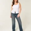 Hoch geschnittene Straight-Jeans in dunkler Waschung Hoch geschnittene Straight-Jeans in dunkler Waschung