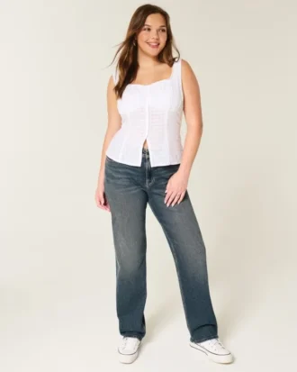Hoch geschnittene Straight-Jeans in dunkler Waschung