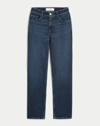 Hoch geschnittene Straight-Jeans in dunkler Waschung