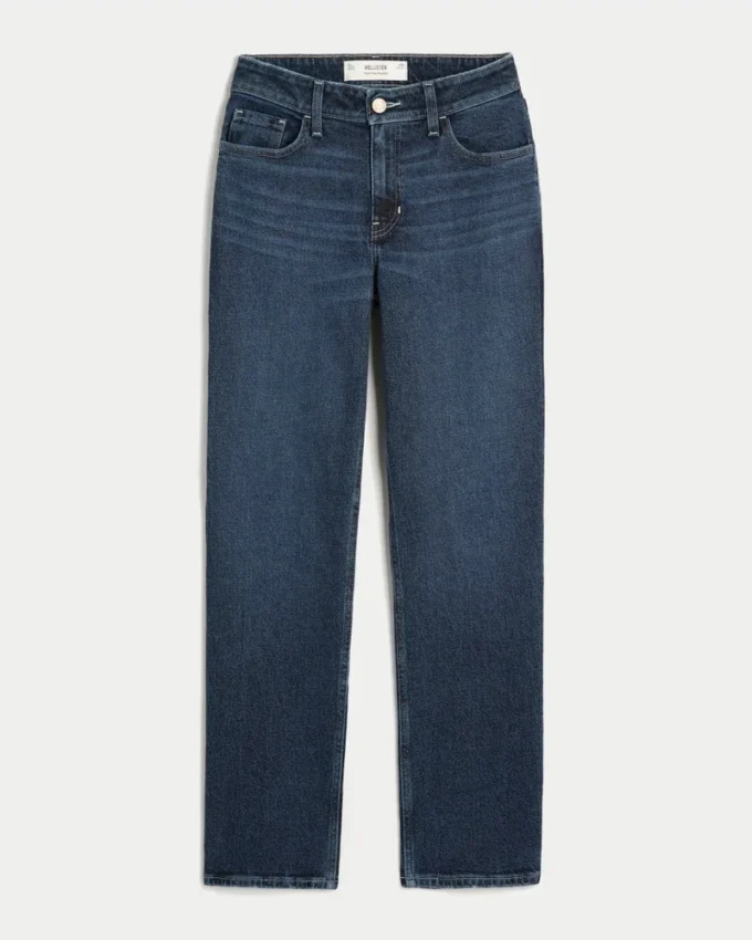 Hoch geschnittene Straight-Jeans in dunkler Waschung