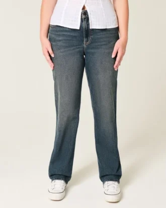 Hoch geschnittene Straight-Jeans in dunkler Waschung