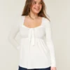 Holiday Vault Release Easy Satin Tie-Front Knit Babydoll Top Holiday Vault Release Easy Satin Tie-Front Knit Babydoll Top