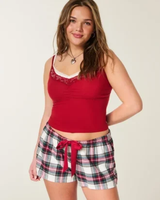 Holiday Vault Release Satin-Krawatte Flanell-Mini-Shorts