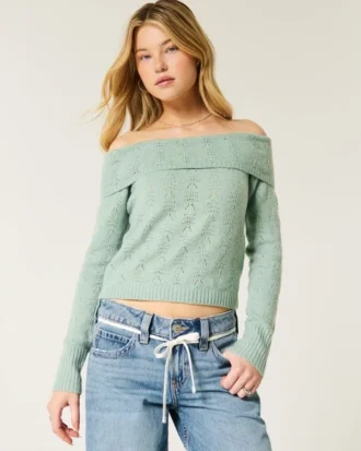 Hollister Bequemer Cloud Stitchy Off-Shoulder-Pullover