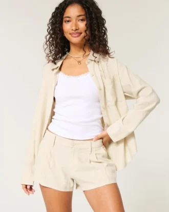 Hollister Livvy Low-Rise Shorts aus Leinenmischung 3″