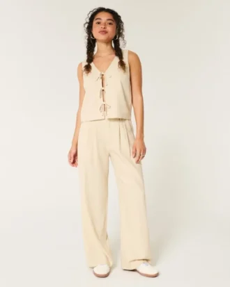 Hollister Livvy Ultra High-Rise Hose aus Leinenmischung mit weitem Bein