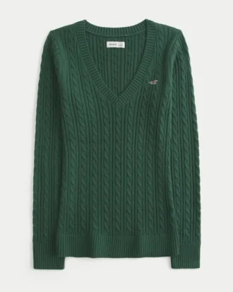 Ikonischer Pullover mit V-Ausschnitt und Zopfmuster