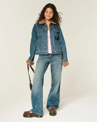 Jeansjacke mit Kunstfellbesatz