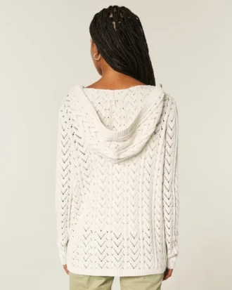 Kapuzen-Strickjacke mit offener Masche ohne Verschluss