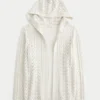 Kapuzen-Strickjacke mit offener Masche ohne Verschluss Kapuzen-Strickjacke mit offener Masche ohne Verschluss