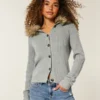 Kapuzencardigan mit Kunstfellbesatz Kapuzencardigan mit Kunstfellbesatz