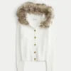 Kapuzencardigan mit Kunstfellbesatz Kapuzencardigan mit Kunstfellbesatz