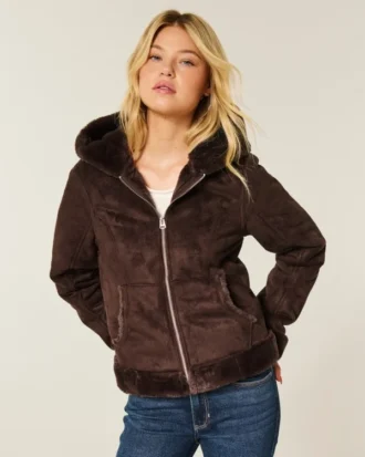 Kapuzenjacke aus Kunstfell mit Kunstfellfutter