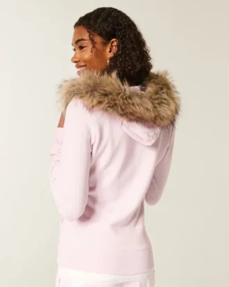 Kapuzenjacke mit Kunstfellbesatz und Reißverschluss