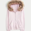 Kapuzenjacke mit Kunstfellbesatz und Reißverschluss