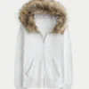 Kapuzenjacke mit Kunstfellbesatz und Reißverschluss