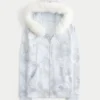 Kapuzenjacke mit Reißverschluss und Kunstfellbesatz