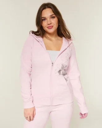 Kapuzenjacke mit Reißverschluss und Rosengrafik