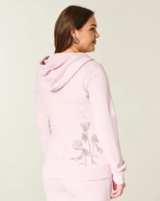 Kapuzenjacke mit Reißverschluss und Rosengrafik