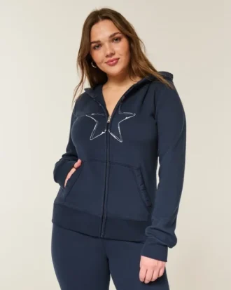 Kapuzenjacke mit Stern-Grafik und Reißverschluss