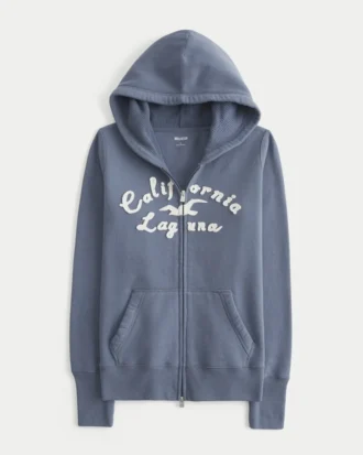 Kapuzenjacke mit Waffelfutter und Reißverschluss Logo-Grafik-Kapuzenjacke