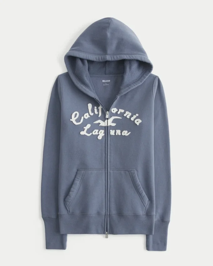 Kapuzenjacke mit Waffelfutter und Reißverschluss Logo-Grafik-Kapuzenjacke Kapuzenjacke mit Waffelfutter und Reißverschluss Logo-Grafik-Kapuzenjacke