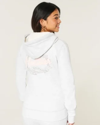 Kapuzenjacke mit Waffelfutter und Reißverschluss Logo-Grafik-Kapuzenjacke