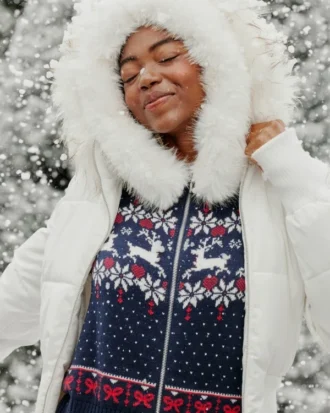 Kapuzenpullover mit Kunstfellbesatz und Fair-Isle-Muster