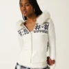 Kapuzenpullover mit Kunstfellbesatz und Fair-Isle-Muster