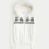 Kapuzenpullover mit Kunstfellbesatz und Fair-Isle-Muster