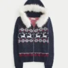 Kapuzenpullover mit Kunstfellbesatz und Fair-Isle-Muster Kapuzenpullover mit Kunstfellbesatz und Fair-Isle-Muster