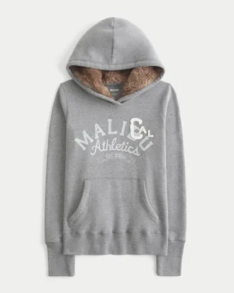 Kapuzenpullover mit Kunstfellfutter und Grafik