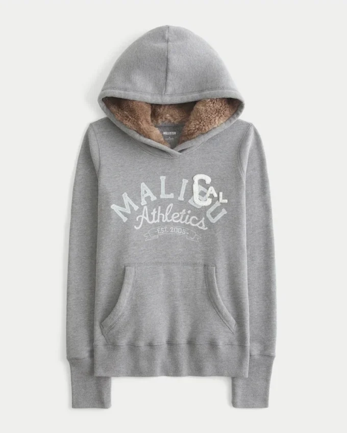 Kapuzenpullover mit Kunstfellfutter und Grafik