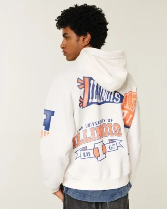 Kastenförmiger Hoodie mit Fighting Illini-Grafik der University of Illinois Kastenförmiger Hoodie mit Fighting Illini-Grafik der University of Illinois