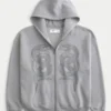 Kastenförmiger Hoodie mit Reißverschluss und doppeltem Schlangenmotiv