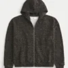 Kastenförmiger Hoodie mit Reißverschluss und Leopardenmuster Kastenförmiger Hoodie mit Reißverschluss und Leopardenmuster