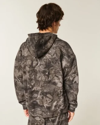 Kastenförmiger, thermofutterter Camouflage-Hoodie mit Reißverschluss