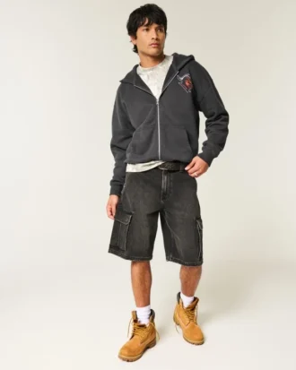 Kastenförmiger Zip-Up-Hoodie mit Rutgers University-Grafik Kastenförmiger Zip-Up-Hoodie mit Rutgers University-Grafik