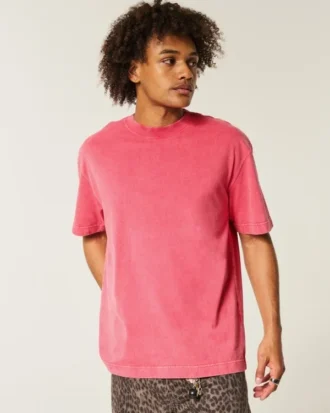 Kastenförmiges, gewaschenes, schweres T-Shirt mit Rundhalsausschnitt