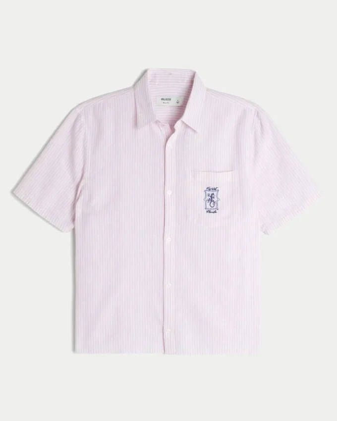 Kastenförmiges Kurzarm-Shirt aus Leinenmischung mit Key West-Grafik Kastenförmiges Kurzarm-Shirt aus Leinenmischung mit Key West-Grafik