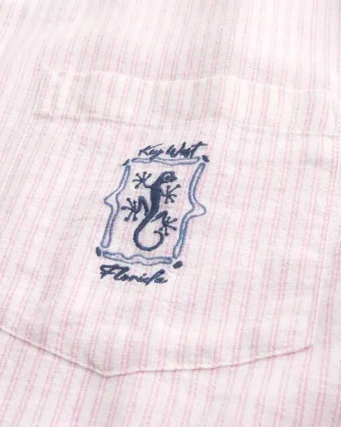 Kastenförmiges Kurzarm-Shirt aus Leinenmischung mit Key West-Grafik Kastenförmiges Kurzarm-Shirt aus Leinenmischung mit Key West-Grafik