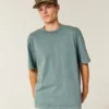 Kastenförmiges, schweres, gewaschenes Baumwoll-T-Shirt mit Rundhalsausschnitt