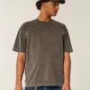 Kastenförmiges, schweres, gewaschenes Baumwoll-T-Shirt mit Rundhalsausschnitt